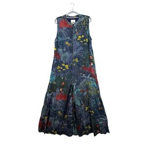 Label by Ritu Kumar Women's Blue Floral Zip Up Lined Pockets Flared Jumpsuit L